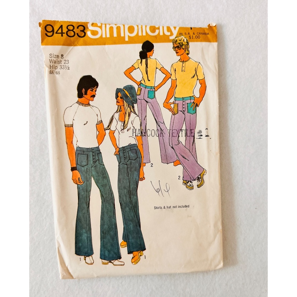 Simplicity Vintage 1971, 9483 Unisex Hip Hugger-Bell Bottom,